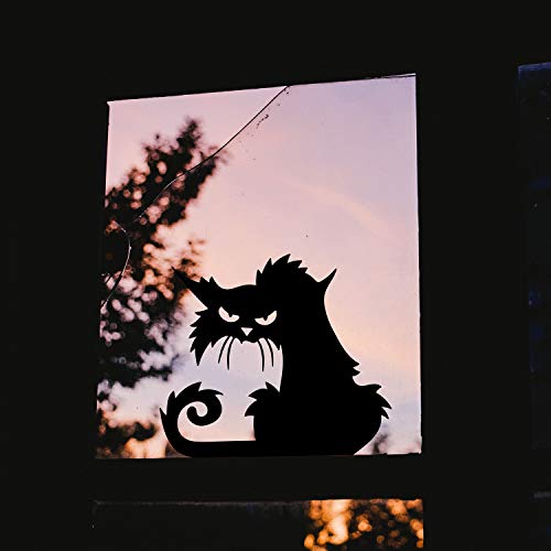 Vinyl Wall Art Decal - Angry Black Cat - Halloween Party Seasonal Design Sticker for Home Living Room Entryway Work Office Coffee Shop Store Window Spooky Decor (15" x 17")