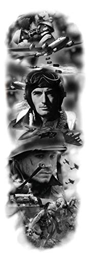 Militray Tattoo Sleeve Black Fake War Tattoo Full Arm Sleeve Temporary Tattoo 6 Sheet