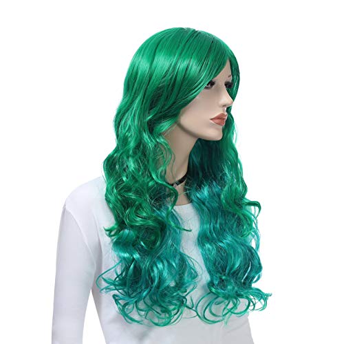 Long Curly Green Wig Heat Resistant Fiber 28" 