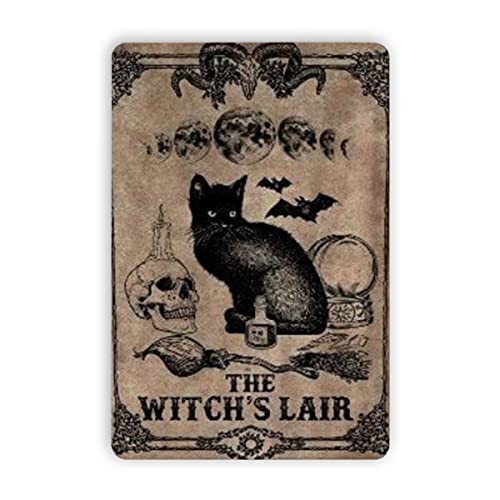 Black Cat The Witch's Lair | Black Cat Lover Gift | Kitchen Decor Bar Bathroom Garden Home Outdoor Decoration | Metal Tin Signs 8 x 12 Inch