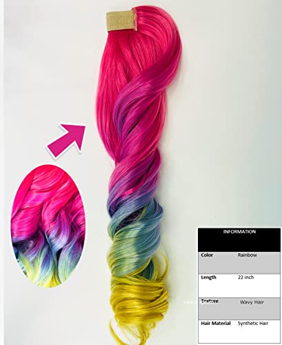 Unicorn Wavy Rainbow Color Ponytail Hair Extension 22 inch