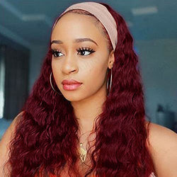 Burgundy Red Headband Wig | Synthetic NON Lace Front | 24" 150% Density Loose Wave | Human Hair Fee