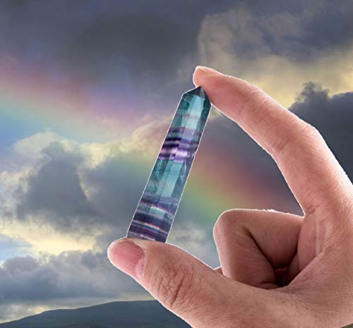 Healing Crystals| 2" Rainbow Fluorite Crystal Wands| 6 Faceted Reiki Chakra Meditation Therapy 4 Pcs