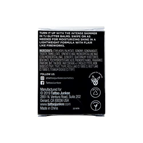 TATTOO JUNKEE Scorcher Glitter Bomb Lip Balm, Cherry-Red Hydrating & Lightweight Tinted Balm with Ultra-Fine Shimmer Effects, Layer Over Lipstick or Wear Alone, 0.17 Oz