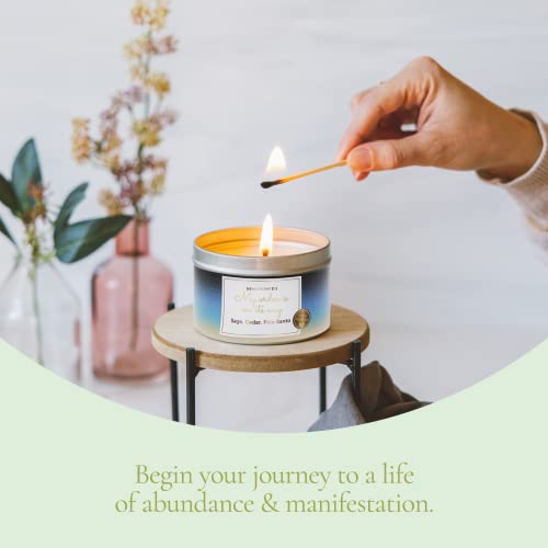 MAGNIFICENT 101 Affirmations Sage, Cedar, Palo Santo, Sprinkle of sage Leaves Smudge Candle for House Energy Cleansing, Banishes Negative Energy - Natural Soy Wax Tin Candle (My Order is ON ITS Way)