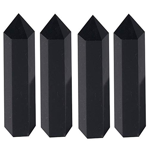 Healing Crystal Wands | 2" Black Obsidian| 6 Faceted Reiki Chakra Meditation Therapy 4 PCS