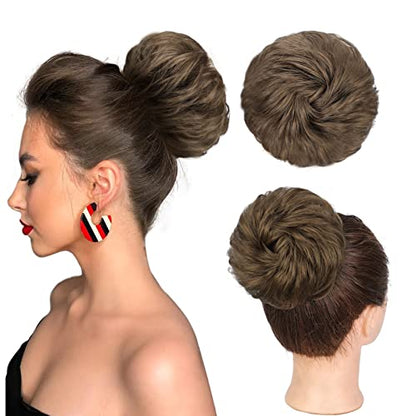 100% Human Messy Hair Bun Scrunchies Ponytail Extension Human Hair Tousled Updo Chignon Hair Piece 6# Medium Chestnut Brown