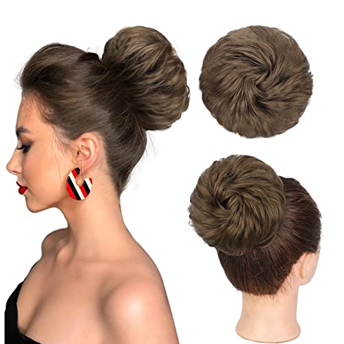 100% Human Messy Hair Bun Scrunchies Ponytail Extension Human Hair Tousled Updo Chignon Hair Piece 6# Medium Chestnut Brown