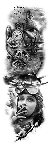 Militray Tattoo Sleeve Black Fake War Tattoo Full Arm Sleeve Temporary Tattoo 6 Sheet