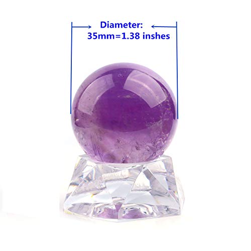 Jovivi 35mm Natural Amethyst Healing Crystal Gemstone Ball Divination Sphere Sculpture Figurine with Acrylic Stand Feng Shui Chakra Aura Home Desk Decor