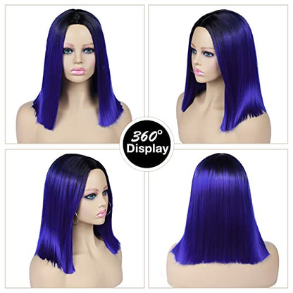 Black to Sapphire Blue 12-14" +/- Ombre Daily Wear or Cosplay Straight Synthetic Middle Part Heat Resistant Wig Free Delivery in 3 to 5 days