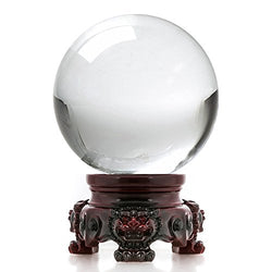 Clear Crystal Ball with Redwood Lion Resin Stand 