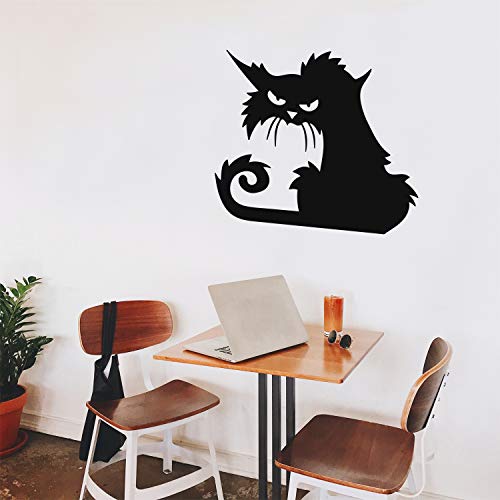 Vinyl Wall Art Decal - Angry Black Cat - Halloween Party Seasonal Design Sticker for Home Living Room Entryway Work Office Coffee Shop Store Window Spooky Decor (22" x 25")