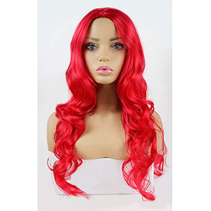 Red Wavy 28" Middle Parting Daily Wear Wig