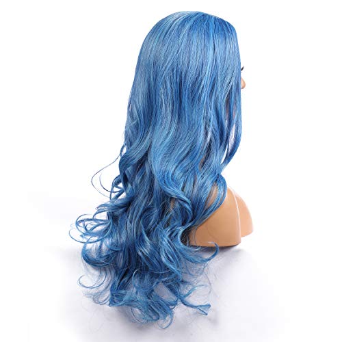 Ocean Blue Wavy Synthetic Top Shelf Heat Resistant Human Hair Feel Non Lace Wig
