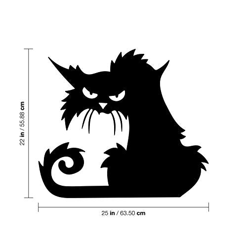 Vinyl Wall Art Decal - Angry Black Cat - Halloween Party Seasonal Design Sticker for Home Living Room Entryway Work Office Coffee Shop Store Window Spooky Decor (22" x 25")