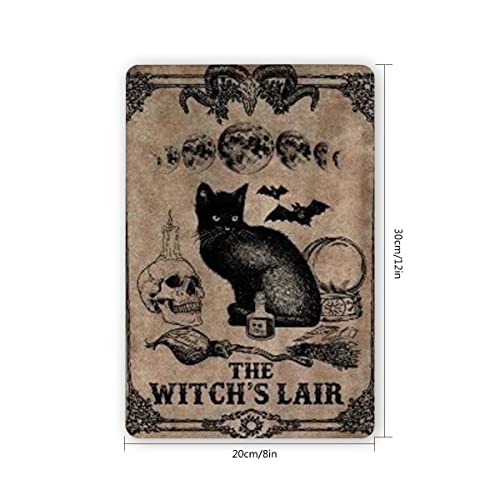 Black Cat The Witch's Lair | Black Cat Lover Gift | Kitchen Decor Bar Bathroom Garden Home Outdoor Decoration | Metal Tin Signs 8 x 12 Inch