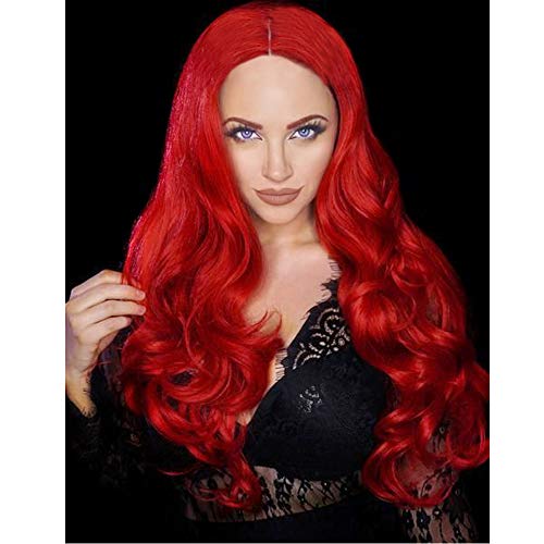 Red Wavy 28" Middle Parting Daily Wear Wig