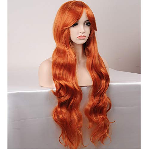 Dark Orange Long Curly Synthetic Wig Costume Party 32''