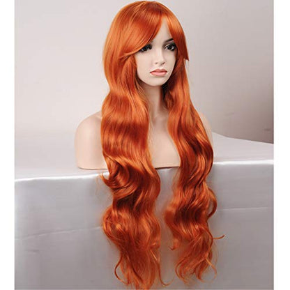 Dark Orange Long Curly Synthetic Wig Costume Party 32''