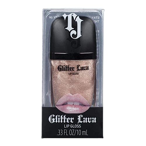 TATTOO JUNKEE Pop the Bubbly Glitter Lava, Golden Nude Non-Sticky Lip Gloss with Ultra-Fine Shimmer Effects, Layer Over Lipstick or Wear Alone, 0.33 Fl Oz
