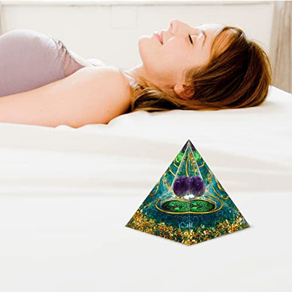 MXiiXM Orgone Pyramid for Positive Energy, Amethyst Crystal Ball Handmade Pyramid, Protection Crystals Energy Generator for Stress Reduce Healing Meditation Attract Wealth Lucky (Spiral Tree of Life)