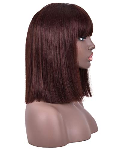 Black Cherry Cola Short Straight Bob with Air Bangs 