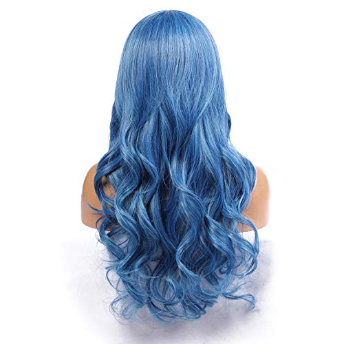 Ocean Blue Wavy Synthetic Top Shelf Heat Resistant Human Hair Feel Non Lace Wig
