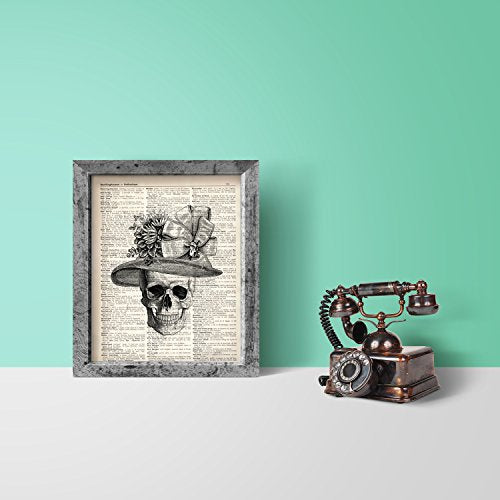 Vintage Dictionary Art Print Two Set Bone Art Wall Decor 8x10 inch Unframed Skull Couples