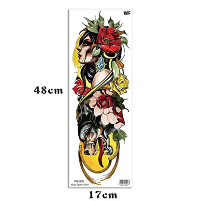 Temporary Tattoos for Adult Women 8 Sheets Full Arm Beauty and the Beast Personality Flower Arm Skull Devil Wolf Tattoo Sticker