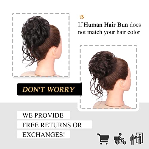 100% Human Messy Hair Bun Scrunchies Ponytail Extension Human Hair Tousled Updo Chignon Hair Piece Black Brown