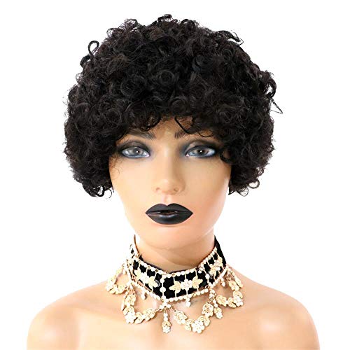NATURAL BLACK BRAZILIAN VIRGIN HAIR PIXIE CUT MACHINE MADE WIG