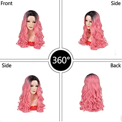 Black to Pink Ombre Synthetic Middle Parting 24 Inch Long 