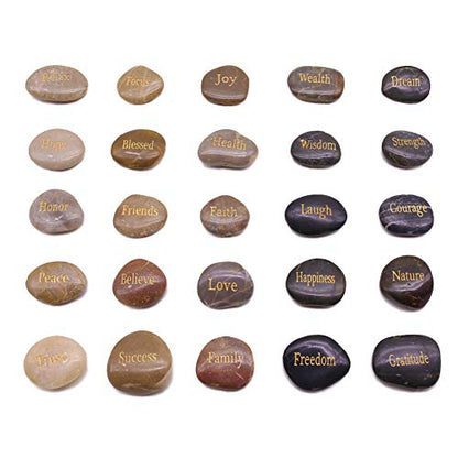 Engraved Inspirational Stones, 25 Different Words Encouragement Stones Amulets Gift Stones