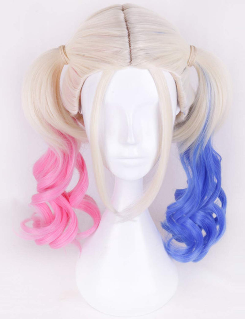 Harley Quinn Suicide Squad Daddy's Little Monster Synthetic Wavy Blonde Pink Blue Wig 22" Non Lace Front Human Hair Feel Drag Queen