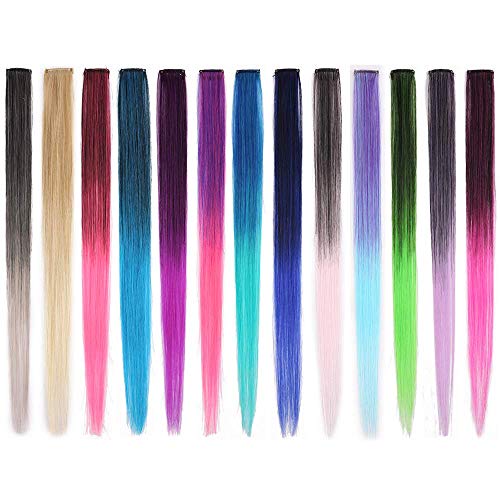 Ombre Stunning Colorful Straight Clip in Hair Extensions Clips 26 Multi Color Set 22 Inches Long 