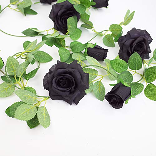 2 PCS 6.5 Ft. Artificial Black Rose Vine for Halloween Decor, Hanging Black Silk Flower Garland for Outdoor Home Wall Decorations
