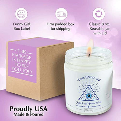 Spiritual Gifts for Women Aromatherapy Candle 8oz Lavender Candle Home Protection Evil Eye Smudge Scented Soy Candles Chakra Healing Cleansing House Negative Energy Blessing Meditation Candles Healing