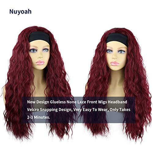 Burgundy Red Headband Wig | Synthetic NON Lace Front | 24" 150% Density Loose Wave | Human Hair Feel