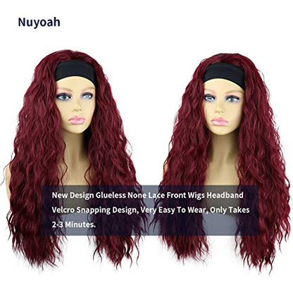 Burgundy Red Headband Wig | Synthetic NON Lace Front | 24" 150% Density Loose Wave | Human Hair Feel