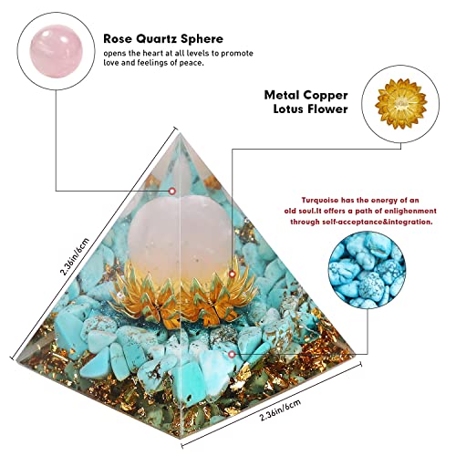 New Inspirational Crystal Pyramid Orgone Pyramids Flower of Life with Turquoise Energy Pyramid Generator for Protection Meditation Orgonite Pyramids