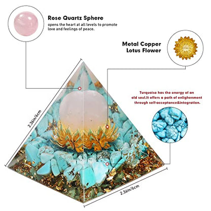 New Inspirational Crystal Pyramid Orgone Pyramids Flower of Life with Turquoise Energy Pyramid Generator for Protection Meditation Orgonite Pyramids