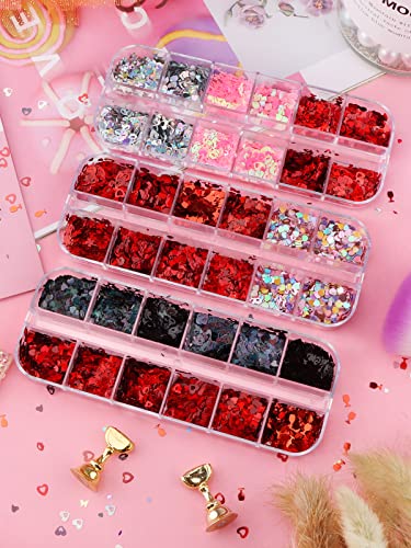 36 Grids Holographic Heart Nail Art Glitter Sequin