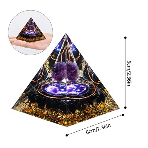 MXiiXM Orgone Pyramid for Positive Energy, Amethyst Crystal Ball Orgonite Pyramid, Protection Crystals Energy Generator for Stress Reduce Healing Meditation Attract Wealth Lucky (Tai Chi)