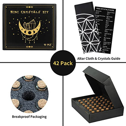 42 Pack Mini Crystals for Witchcraft, Crystal Chips Spell Jars Set, Tumbled Stones for Chakra Healing, Witch Stuff Gift for Beginners