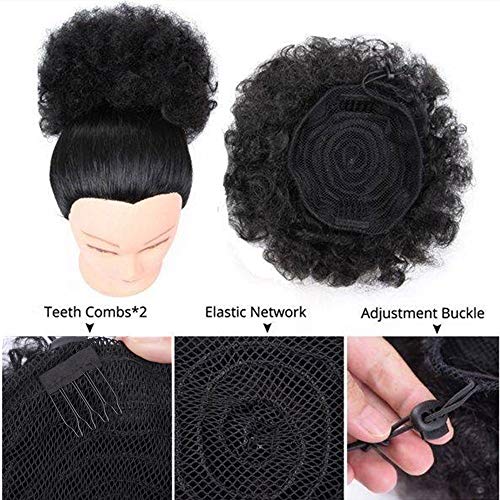Set of 2 Afro Puff Drawstring Ponytail Hair Extension Synthetic Fluffy Kinky Curly Hair Puff Bun Updo Hair Pieces Afro Donut Chignon Hairpieces Extensions(1B#)