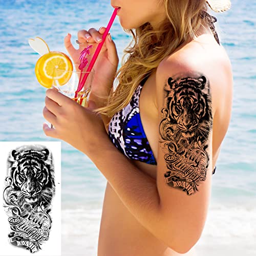 72 Sheets Temporary Tattoos for Women, Including 12 Sheets Large Sexy Flowers Fake Tattoos That Look Real and Last Long, Waterproof Rose Moon Butterfly Tiger Snake Tattoos and Temporary Flowers Tattoos for Women and Girls