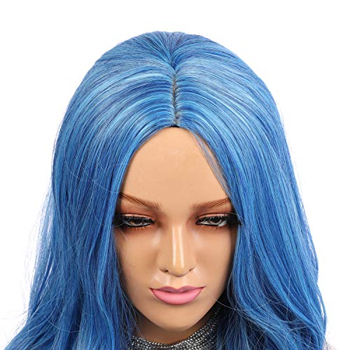 Ocean Blue Wavy Synthetic Top Shelf Heat Resistant Human Hair Feel Non Lace Wig