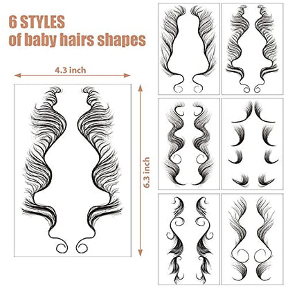 Temporary Baby Hair Tattoo Stickers, - 6 Types of optional - Waterproof Tattoos, Edge Tattoo Hair Stickers for DIY Hairstyling