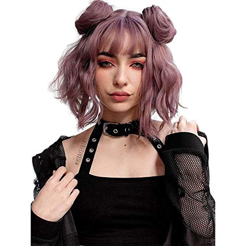 Mixed Taro Purple Gray Wavy Ombre Synthetic Human Hair Feel Heat Resistant Synthetic Wig with Full Customizable Air Bangs Mermaid Cosplay